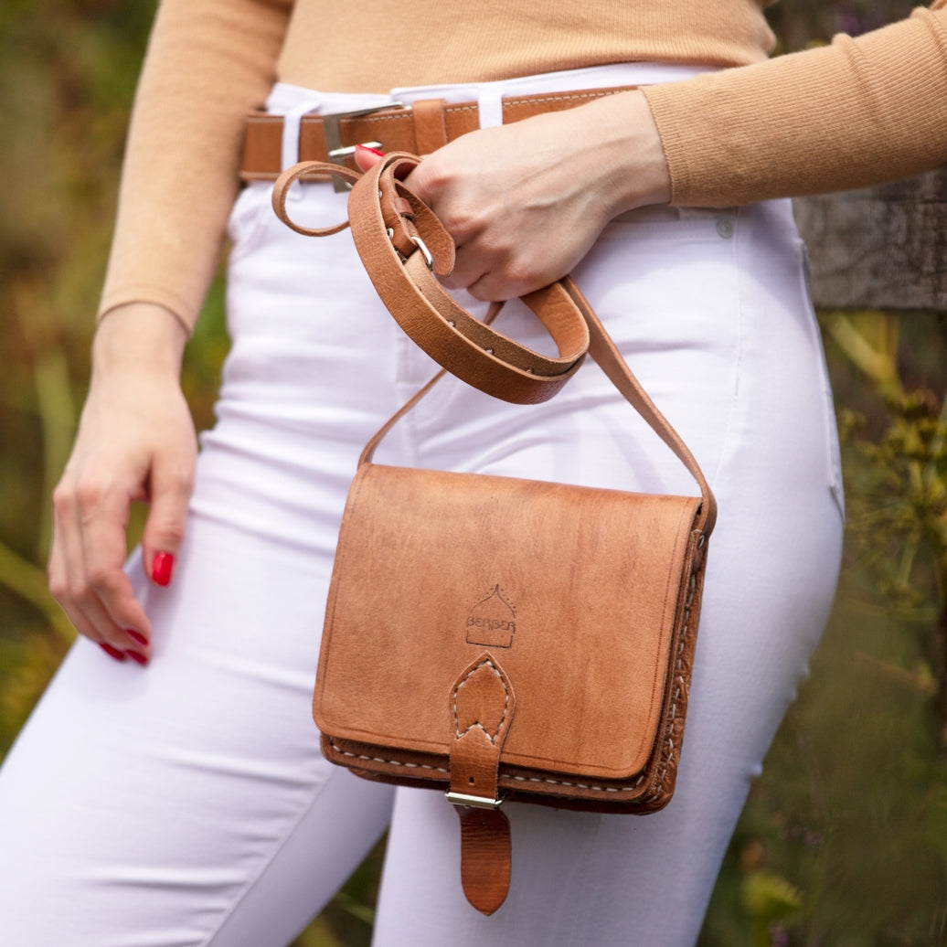 Berber Leather Square Cross Body Tan