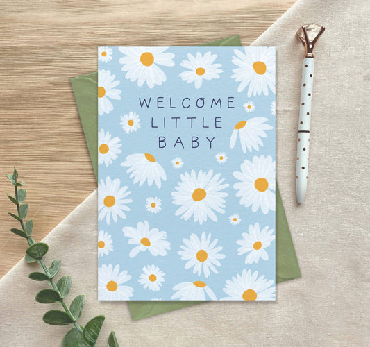 Welcome Little Baby Blue Greeting Card: Naked and Nested