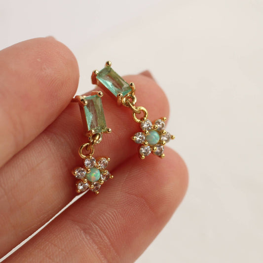 Flower Girl Green Opal Earrings