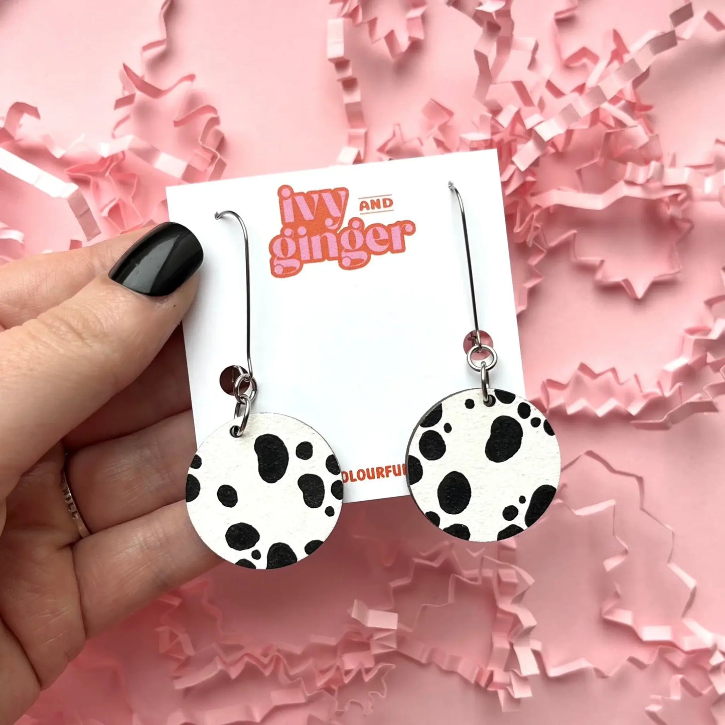 Dalmatian drop dangle circle kidney hook statement earrings