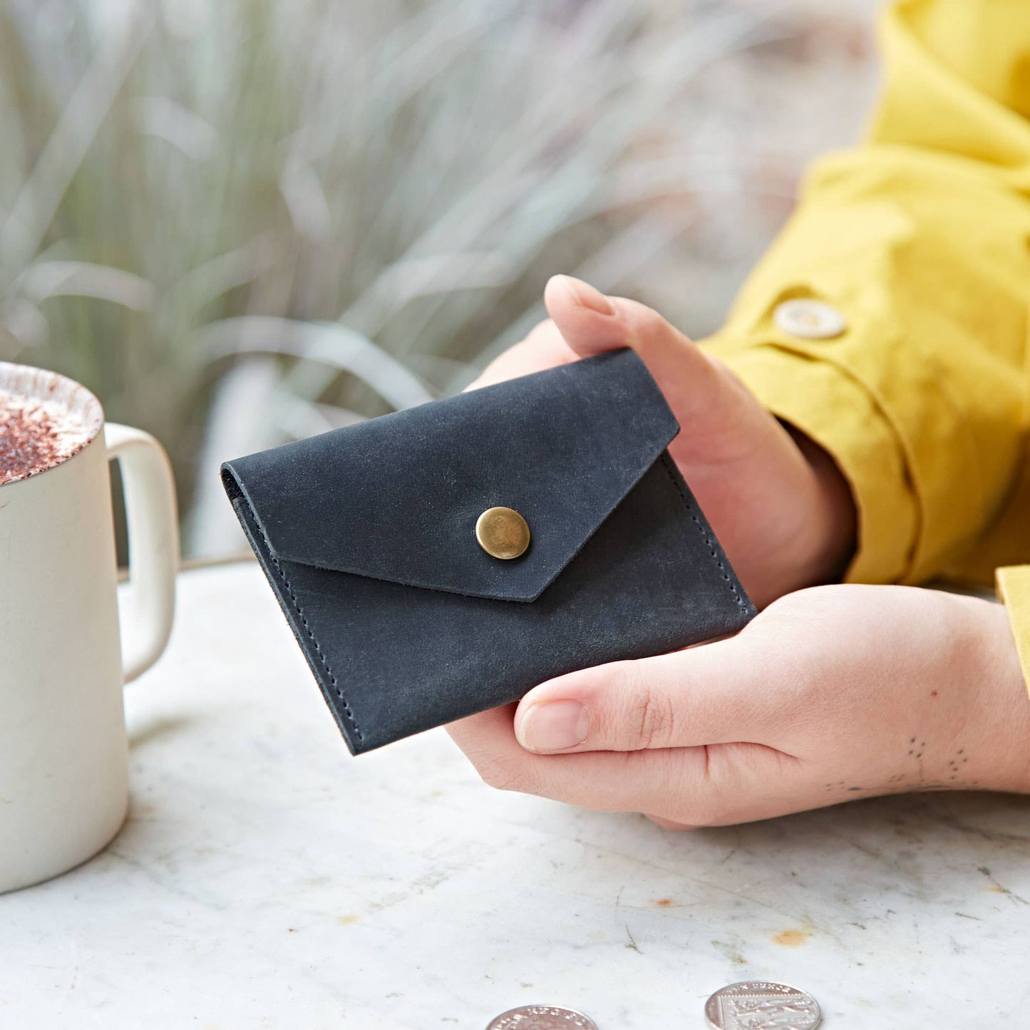 Buffalo Leather Coin Purse - Small Coin Wallet: Black