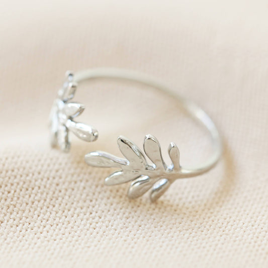 Stainless steel adjustable fern leaf Ring