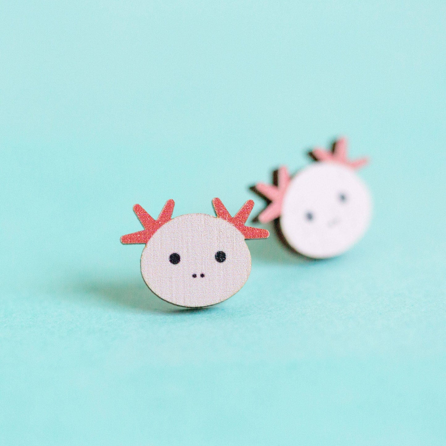 Cute Axolotl - Eco friendly wooden stud earrings