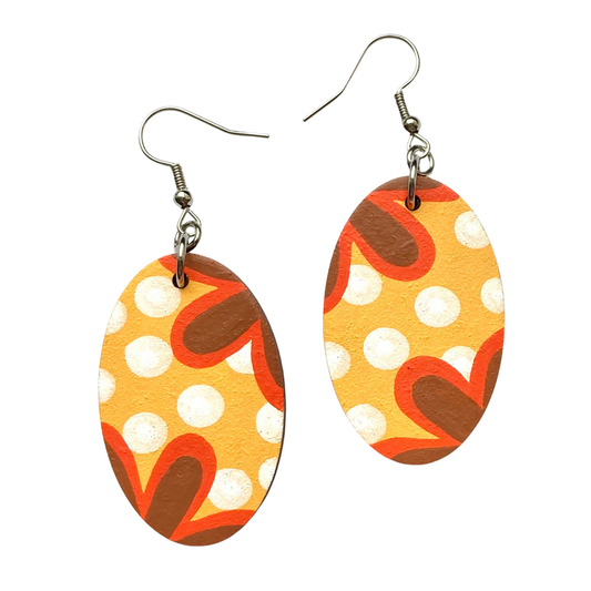 70’s retro floral print hand painted oval dangle earrings