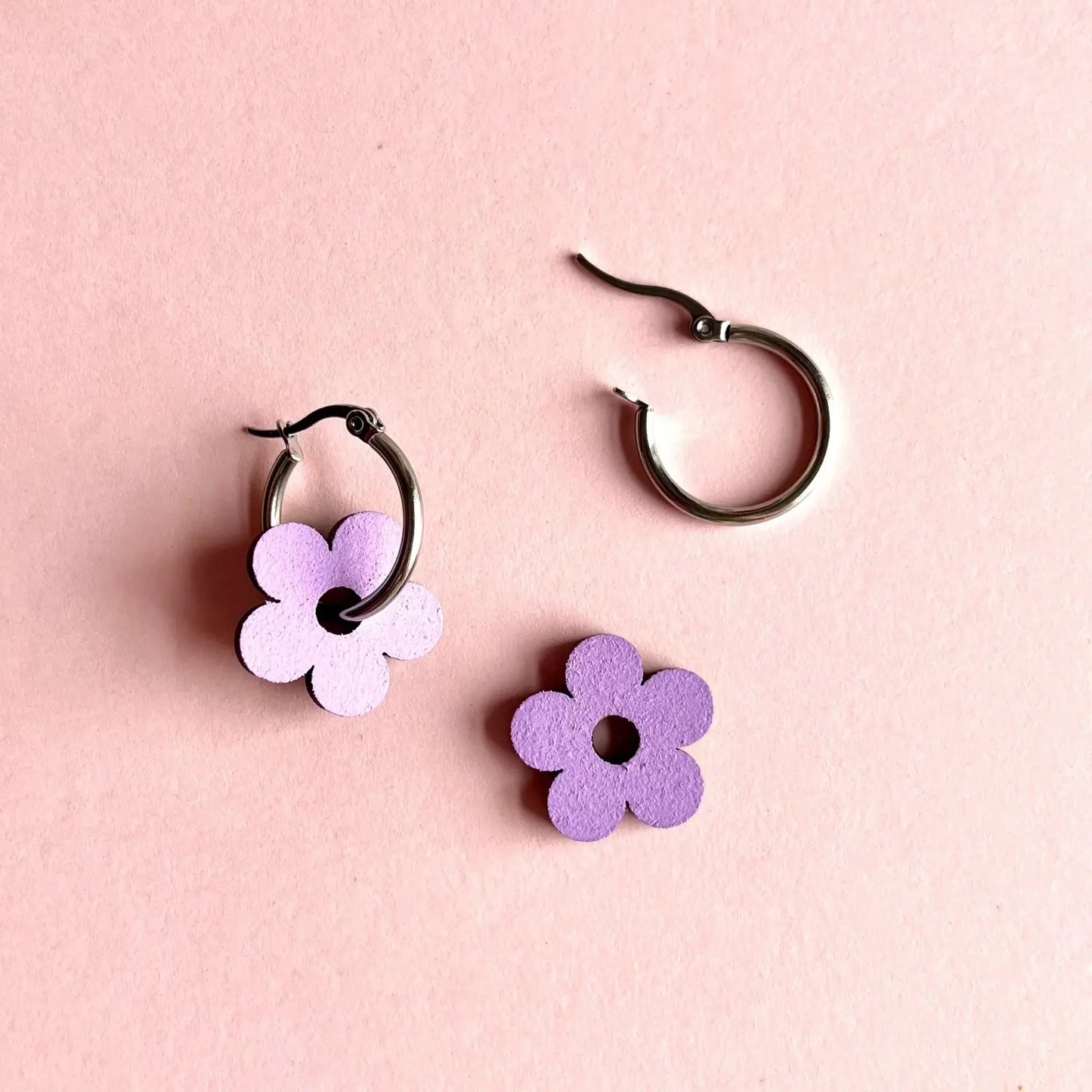 Hand Painted Lilac Statement Flower Dangle Hoop Earrings