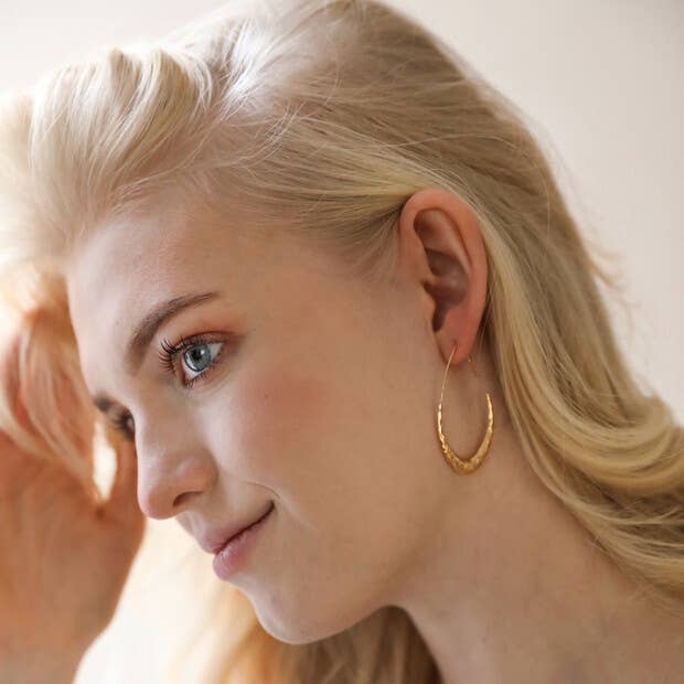 Hammered Teardrop Hoop Earrings in Gold