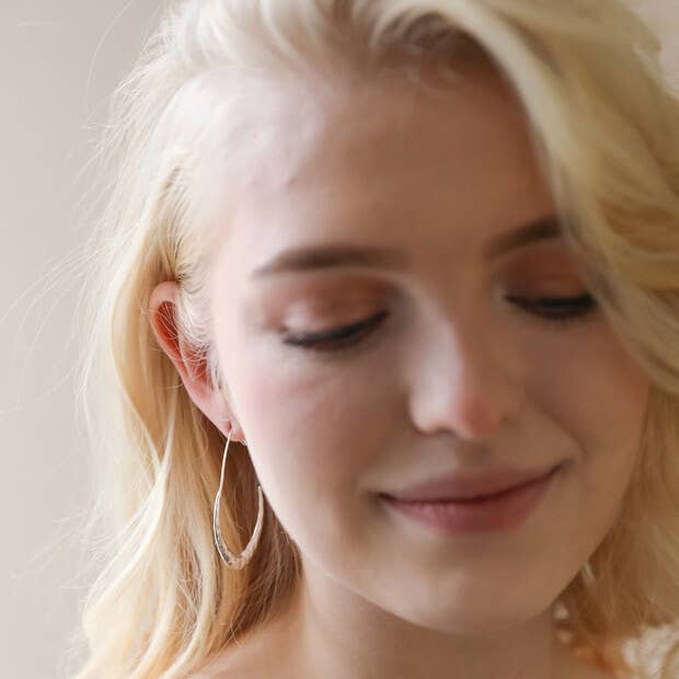 Hammered Teardrop Hoop Earrings in Gold