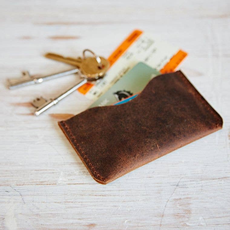 Buffalo Leather Slim Credit Card Holder - Handmade: Brown