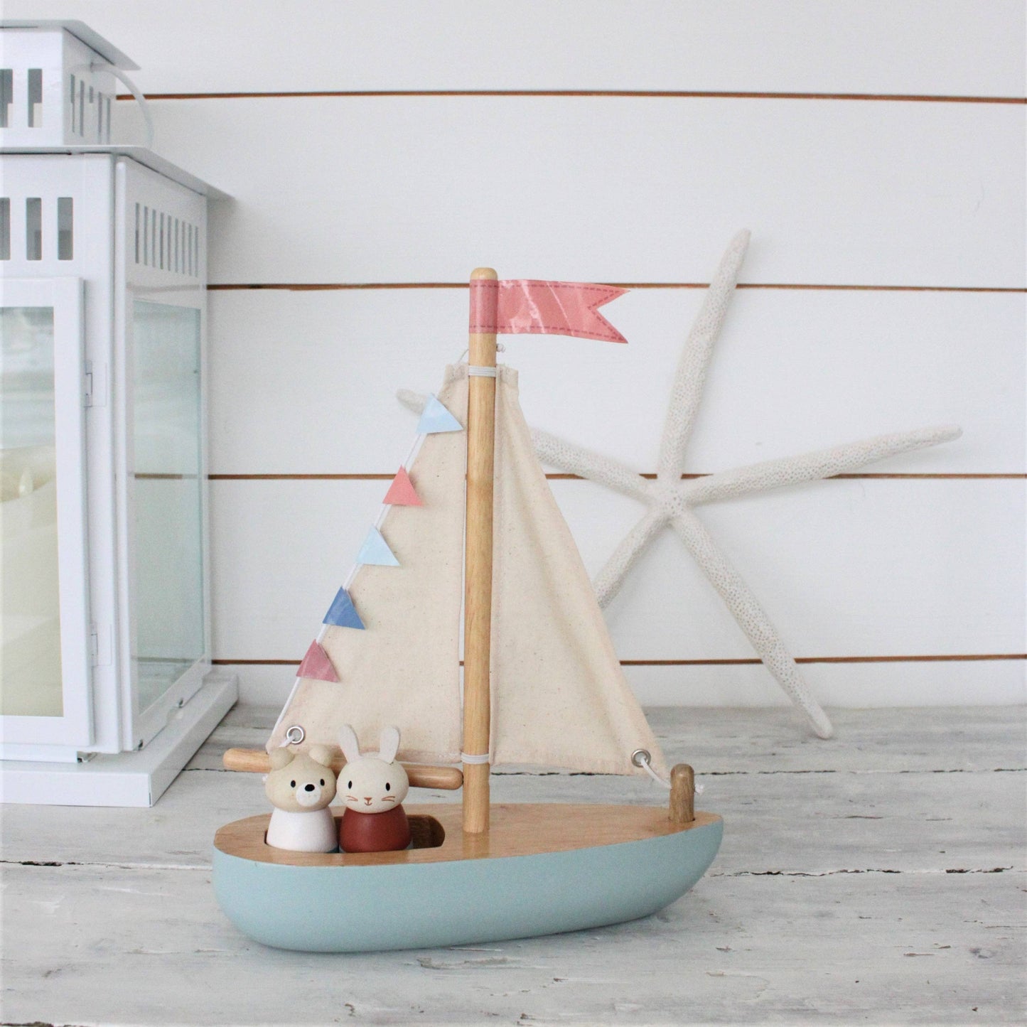 Sailway Wooden Toy Boat with Bubble and Squeak Dolls