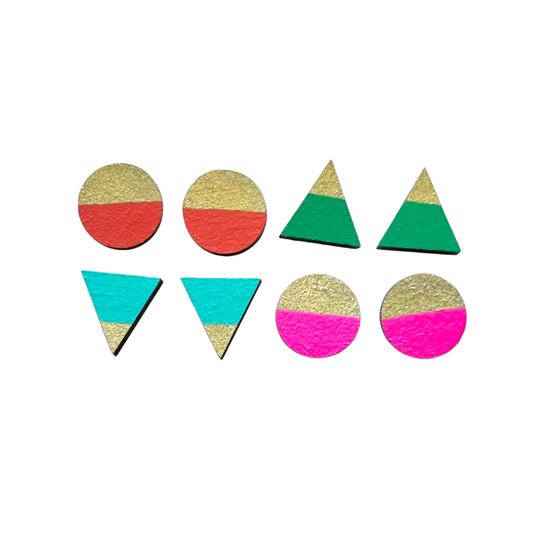 Handmade Retro Brights Gold Edge Stud Earrings Set Fun