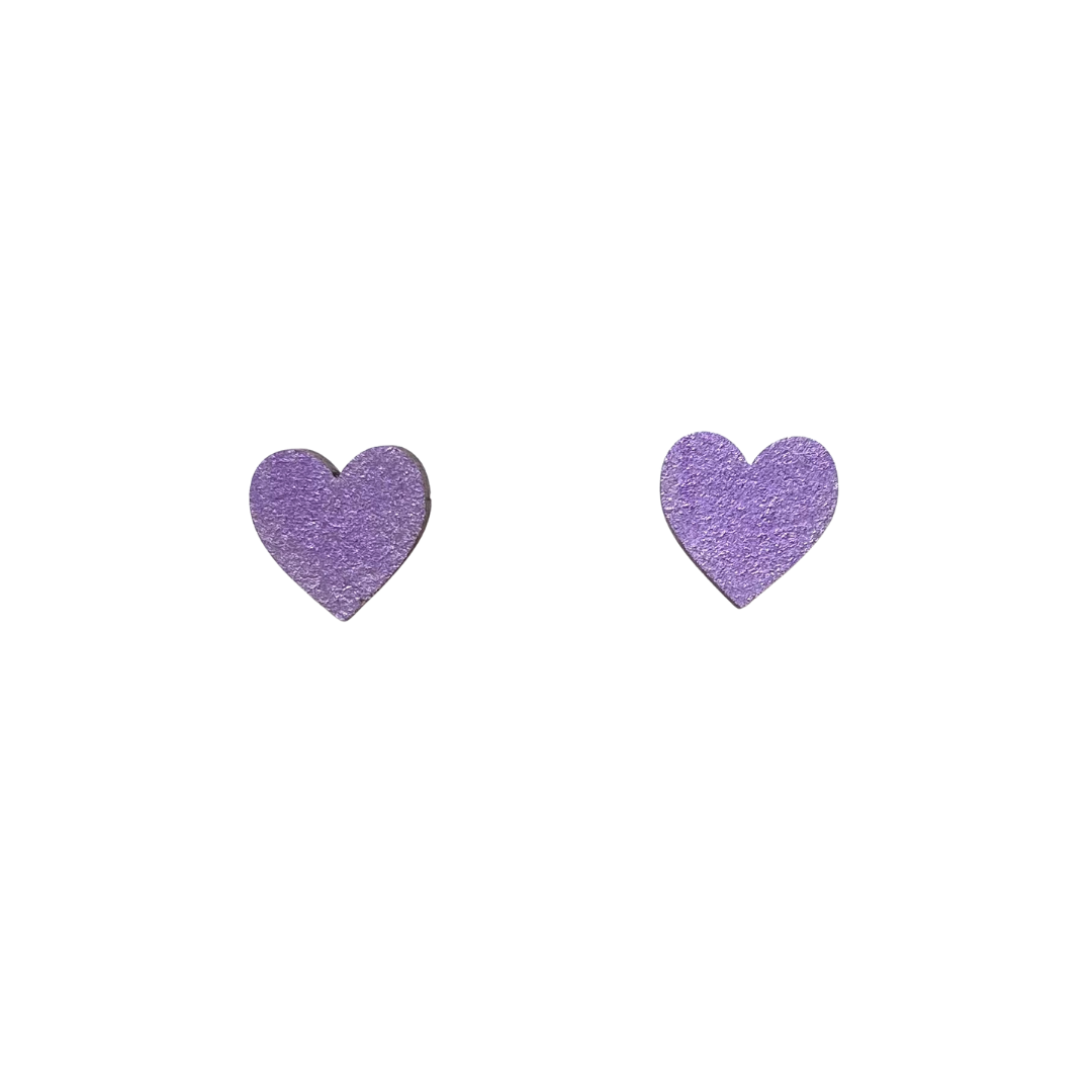 Hand painted mini metallic purple heart earring studs