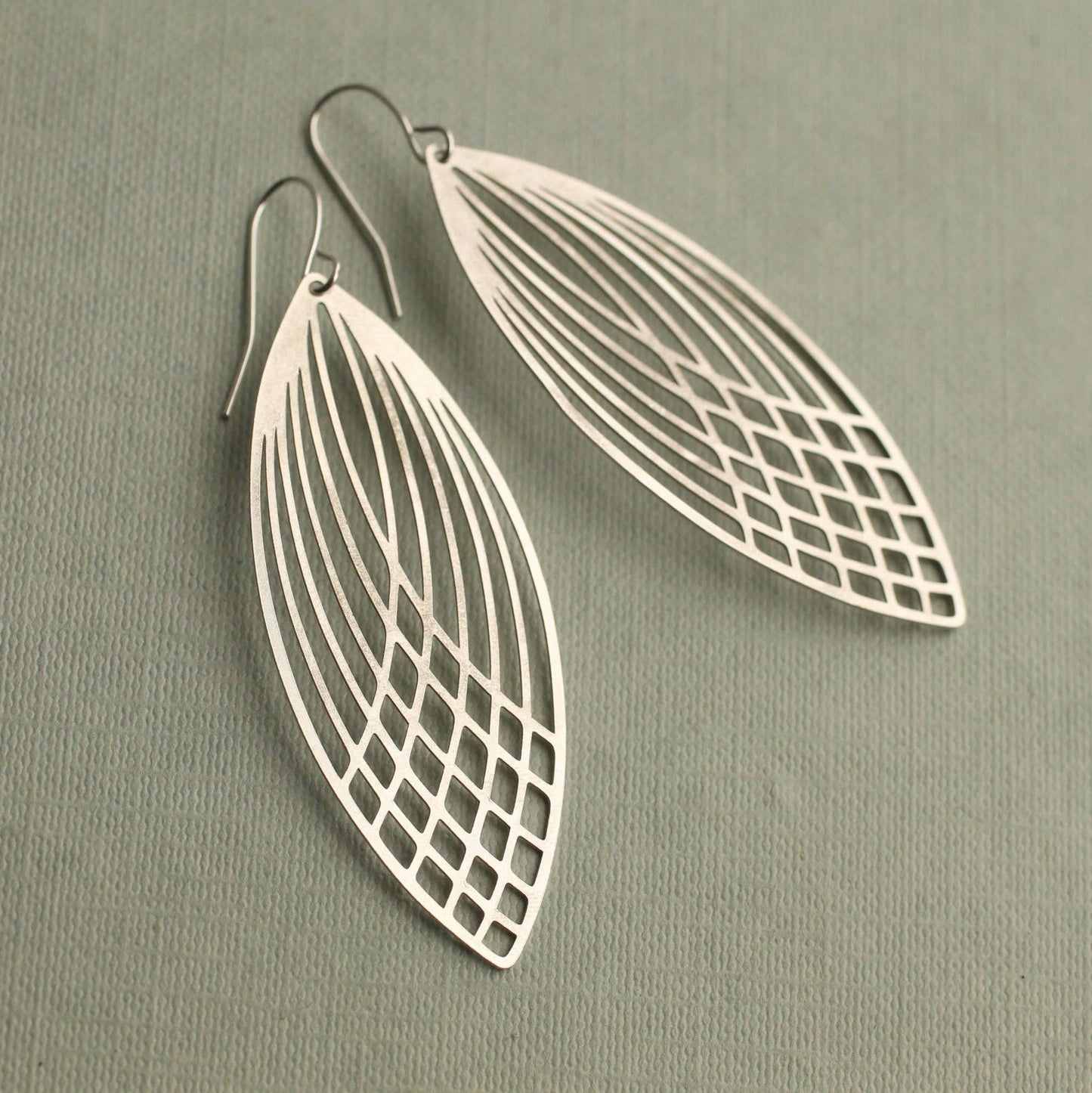 Silver Art Deco Teardrop Earrings