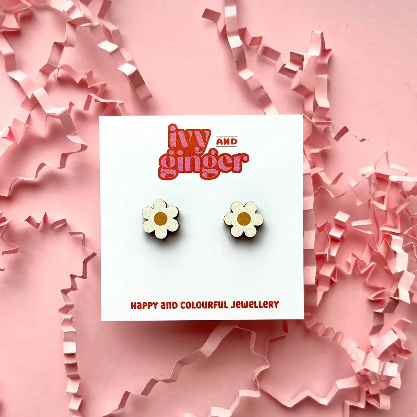 Midi daisy stud digitally printed wooden earrings