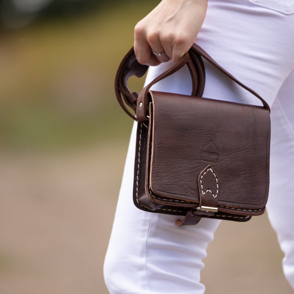 Berber Leather Square Cross Body Dark Brown