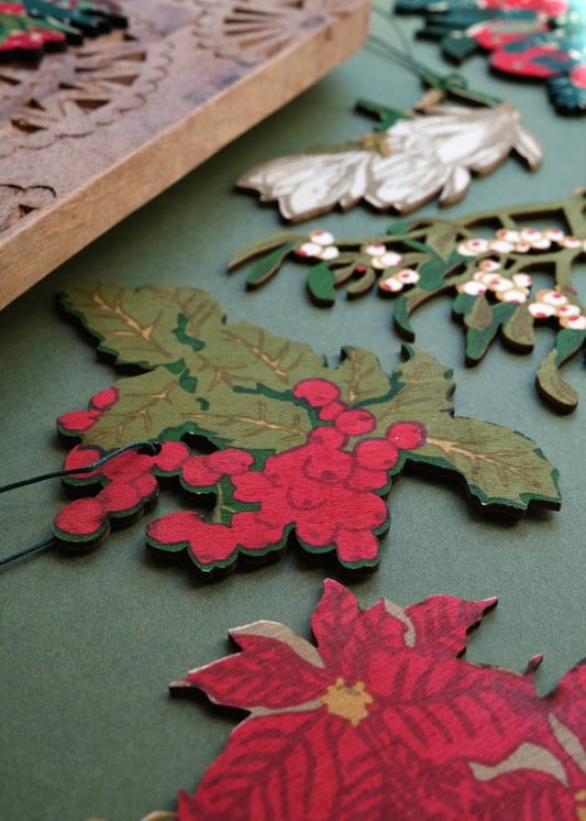 Festive Foliage Wooden Ornaments