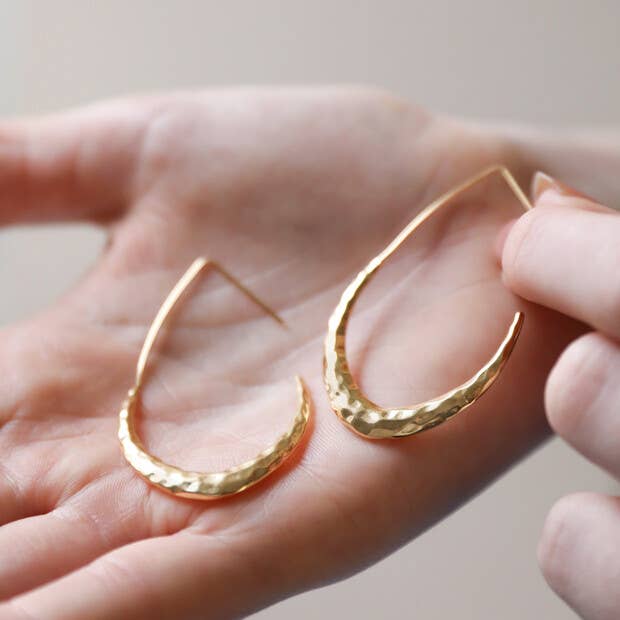 Hammered Teardrop Hoop Earrings in Gold