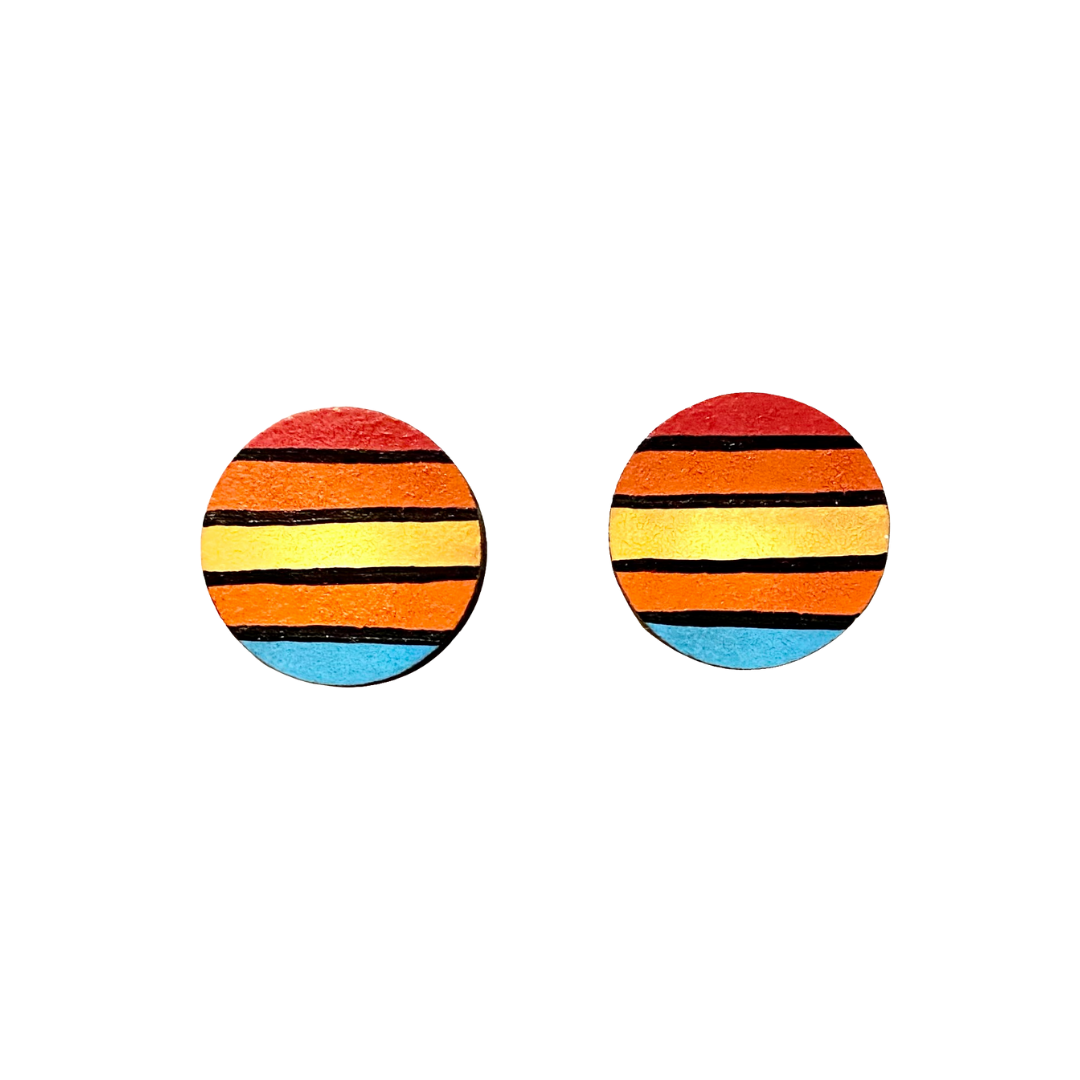 Red Stripes Midi Stud Earrings