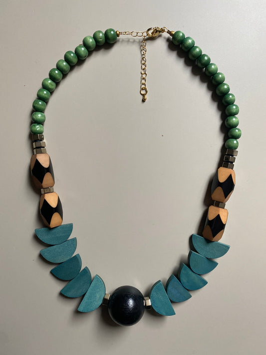 Gist Jewellery Painted Wood Statement Necklace Blue Green