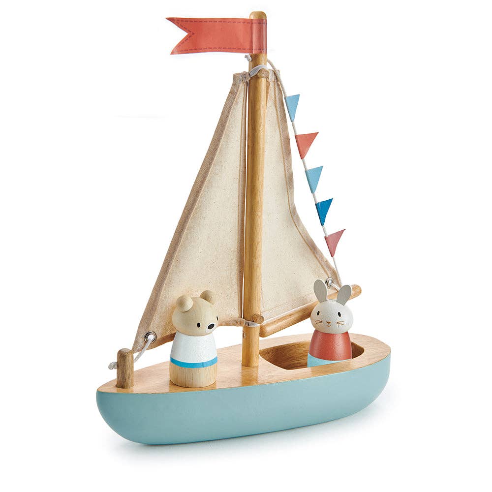 Sailway Wooden Toy Boat with Bubble and Squeak Dolls