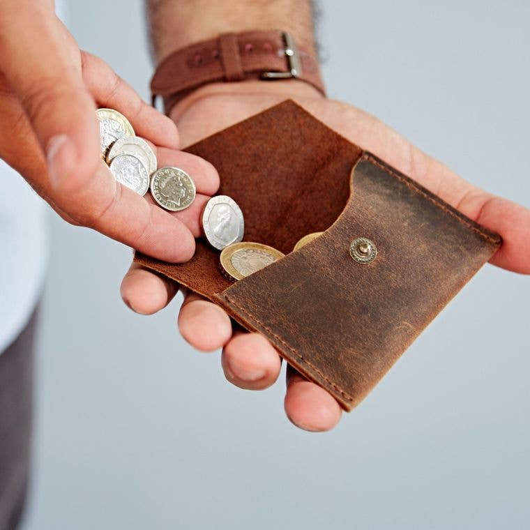 Buffalo Leather Coin Purse - Small Coin Wallet: Brown