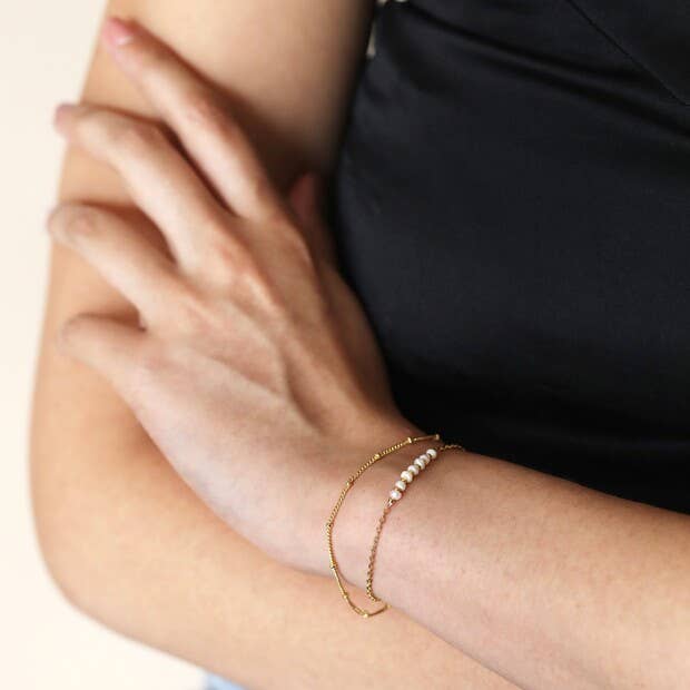 Freshwater Pearl Gold Double Satellite Chain Bracelet