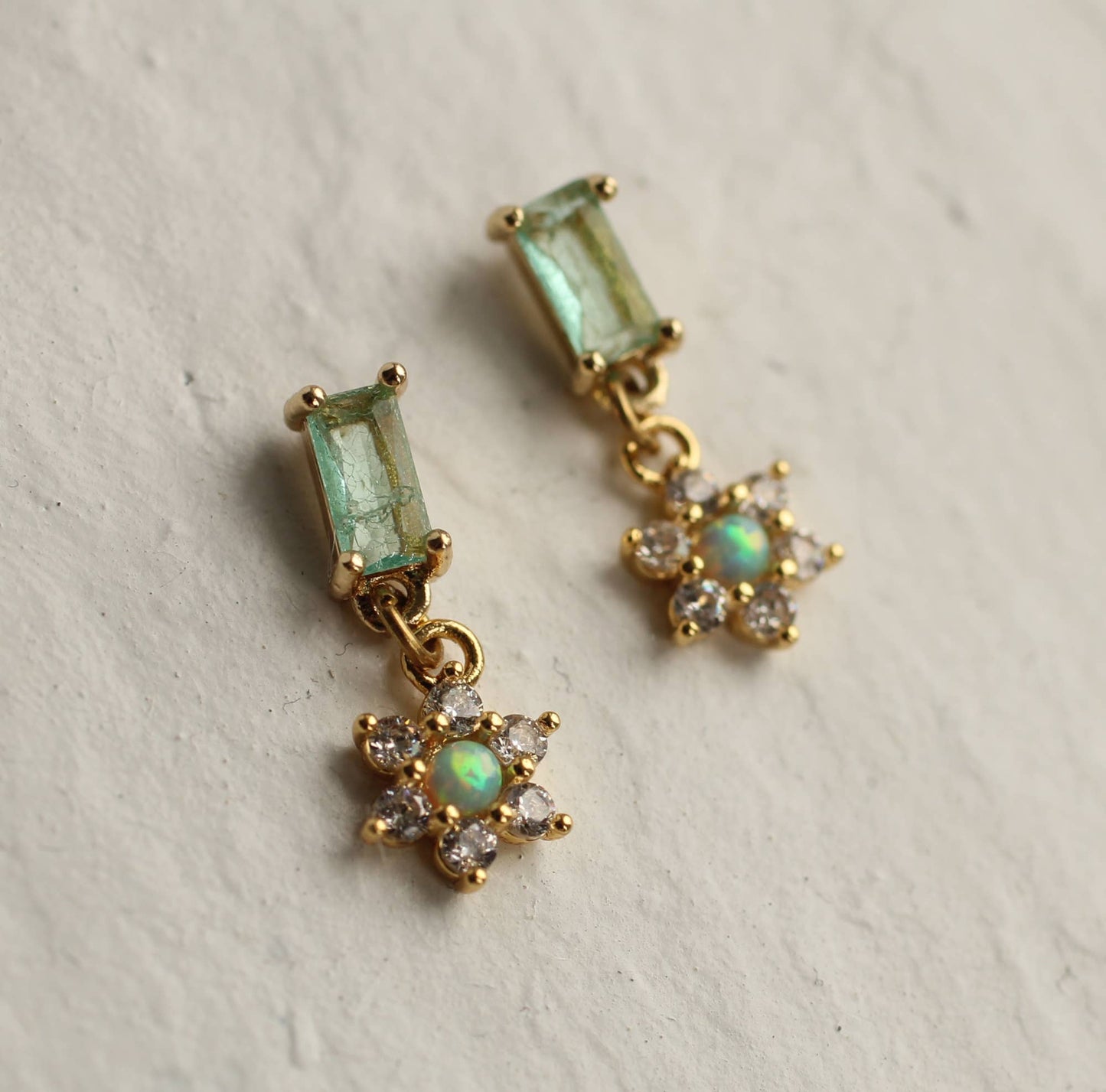 Flower Girl Green Opal Earrings