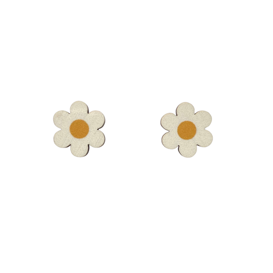 Midi daisy stud digitally printed wooden earrings