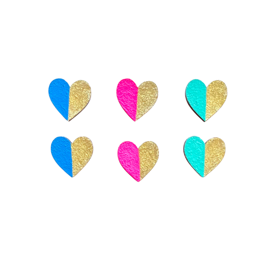 Handmade Gold Edge Heart Statement Stud Earrings Set