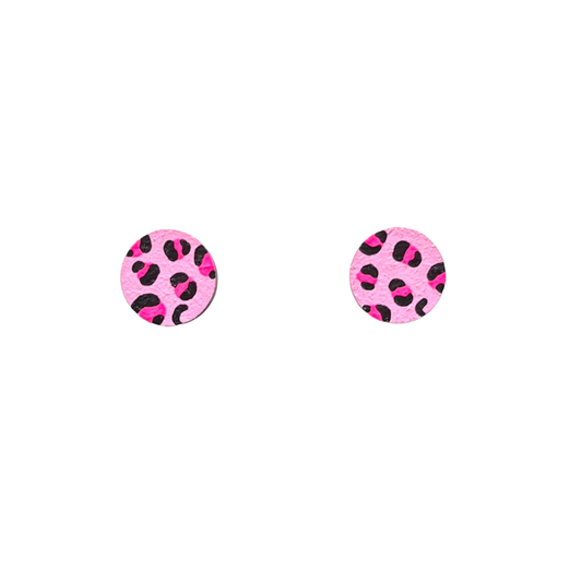 Mini neon pink leopard print circle hand painted earring