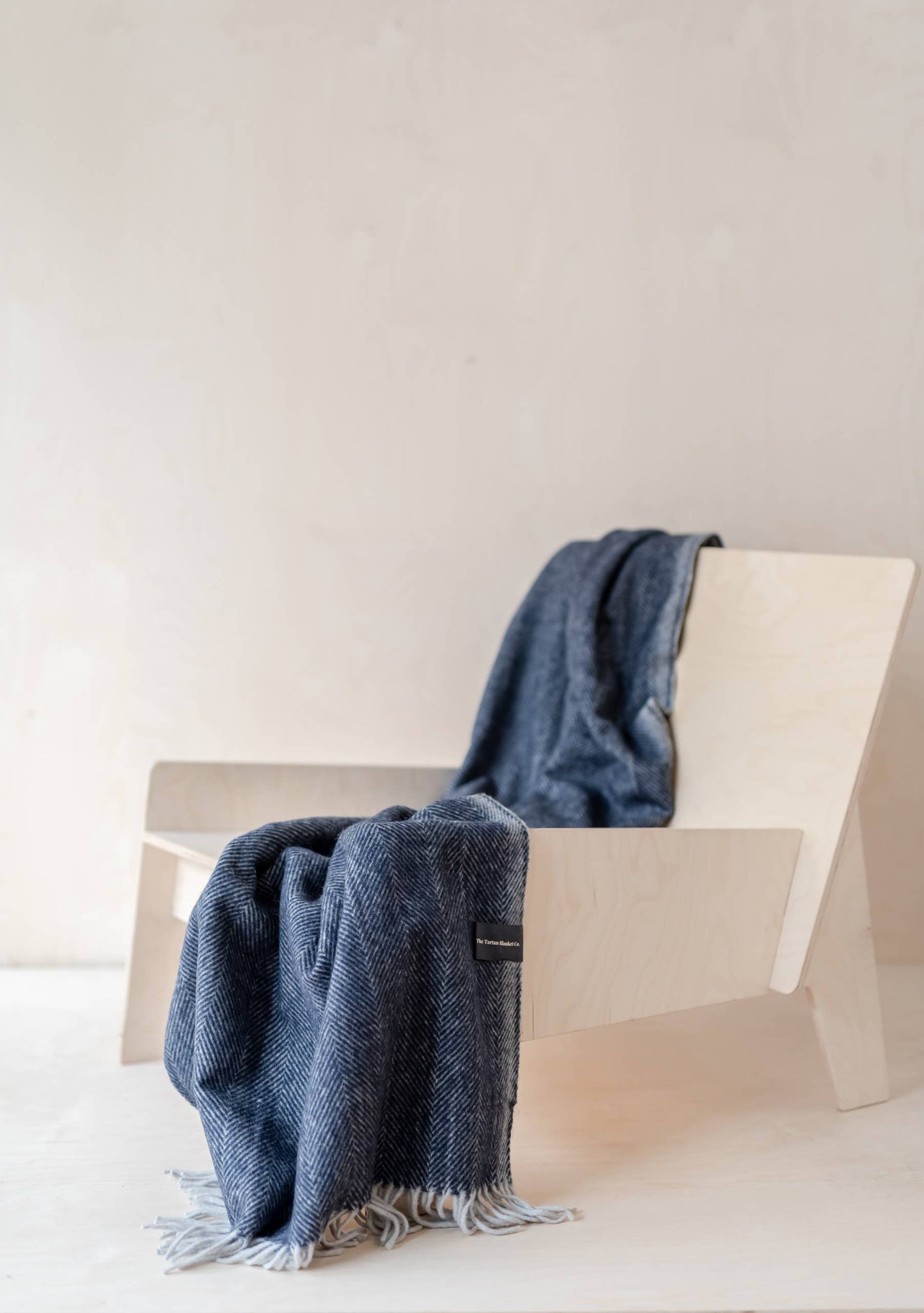 Recycled Wool Knee Blanket in Navy Herringbone