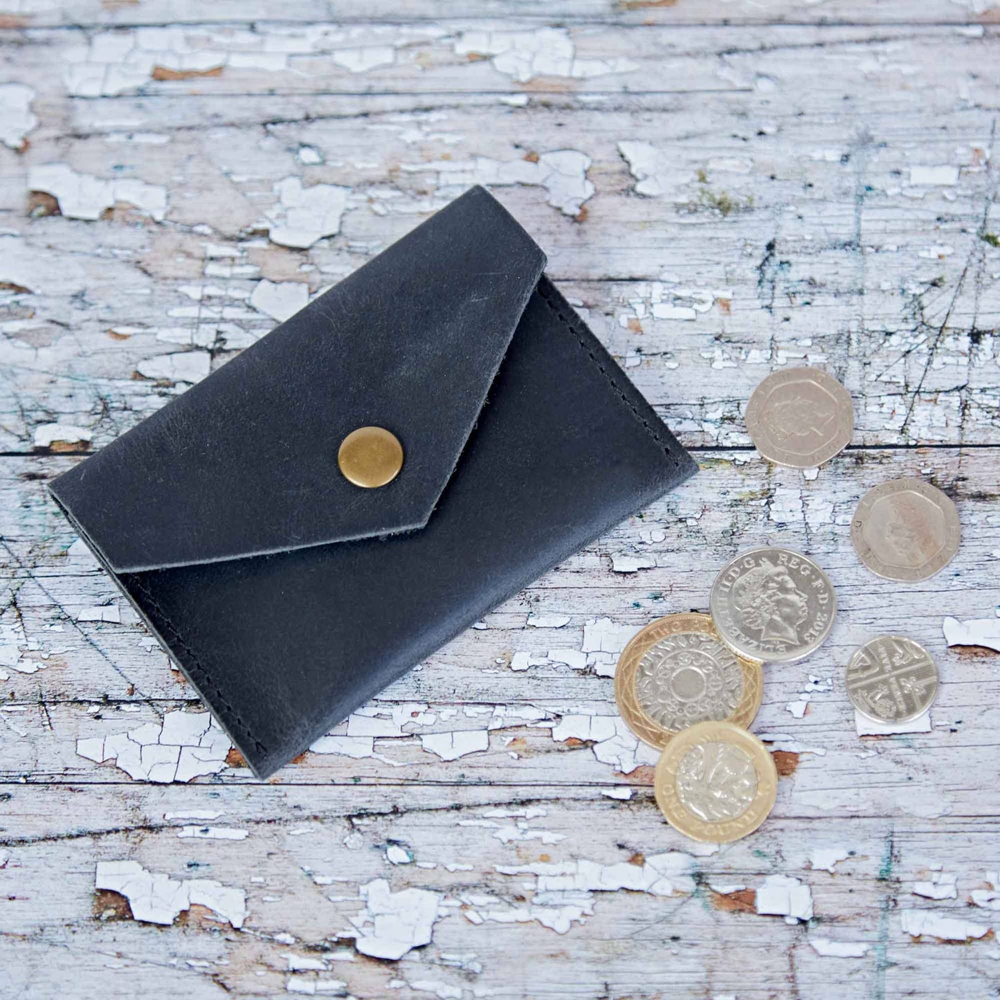 Buffalo Leather Coin Purse - Small Coin Wallet: Black