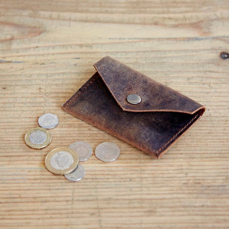 Buffalo Leather Coin Purse - Small Coin Wallet: Brown