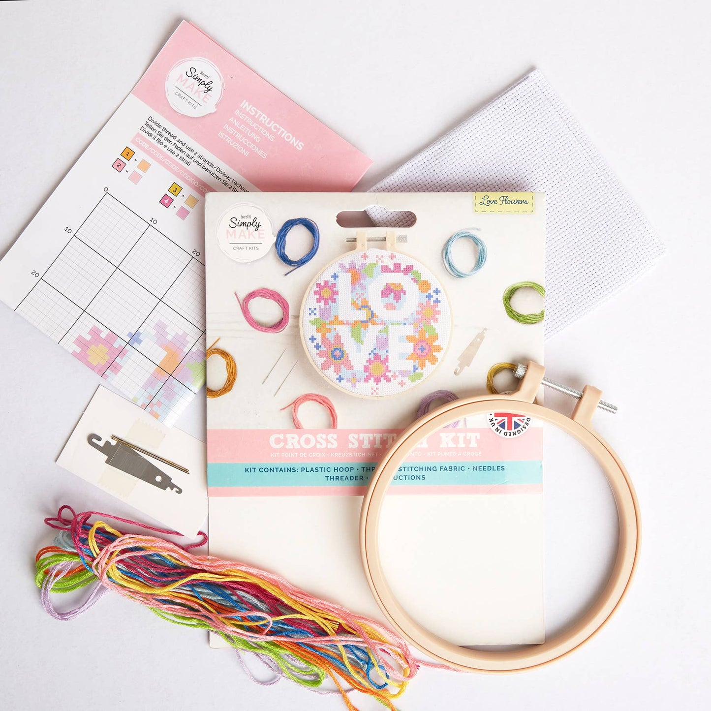 Simply Make Cross Stitch Craft Kit - Love Flowers Design