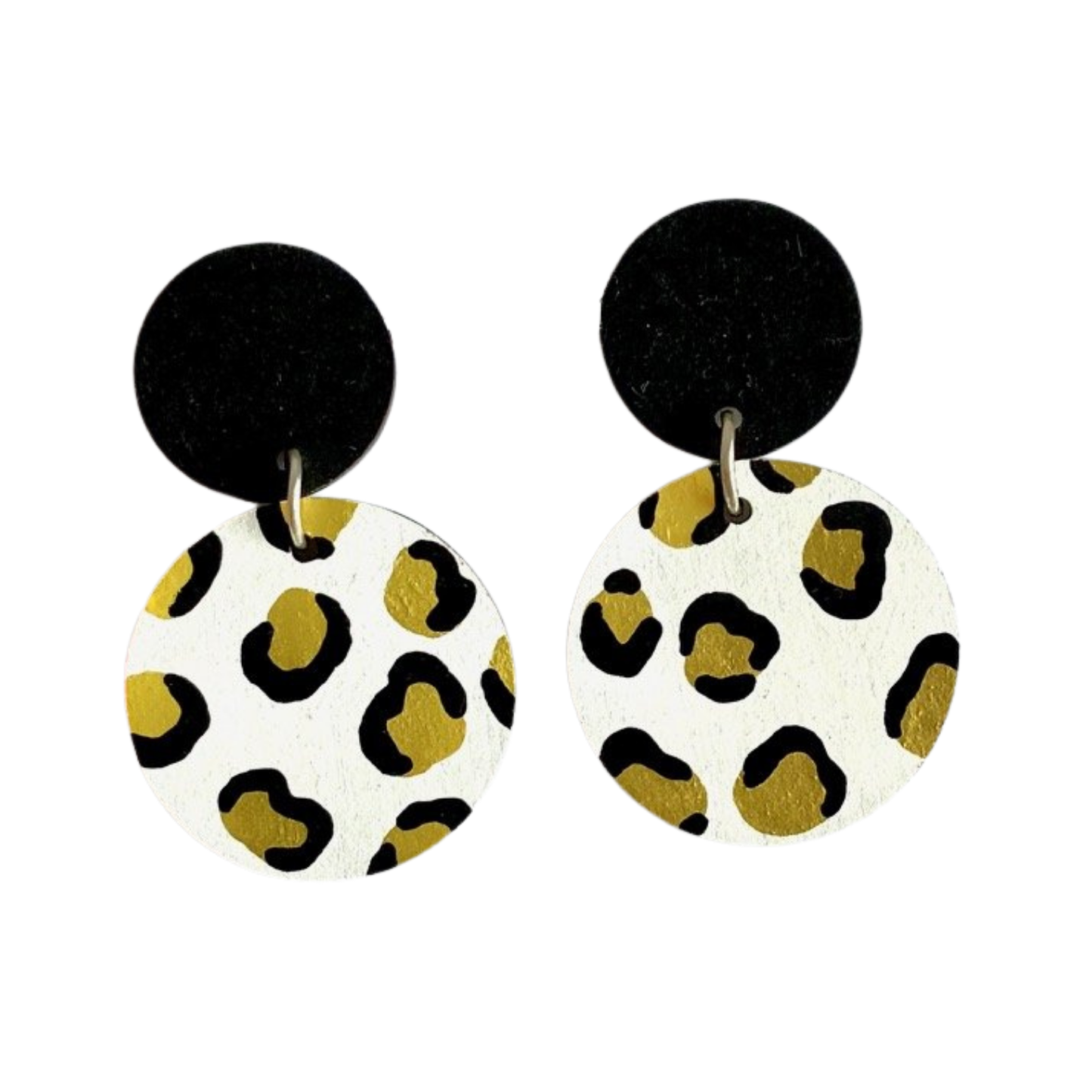 Hand Painted Statement Gold leopard Print Dangle Earrings