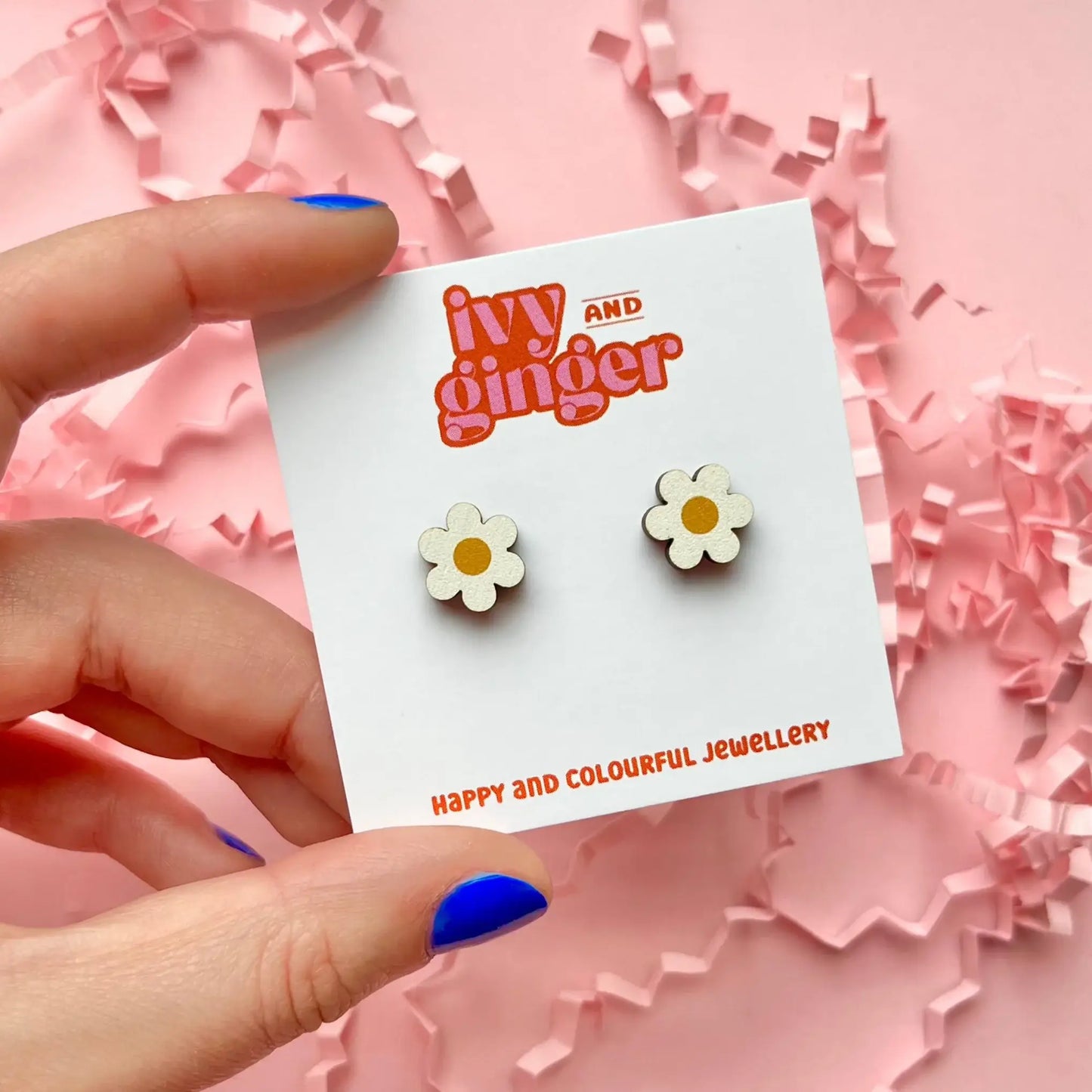 Midi daisy stud digitally printed wooden earrings