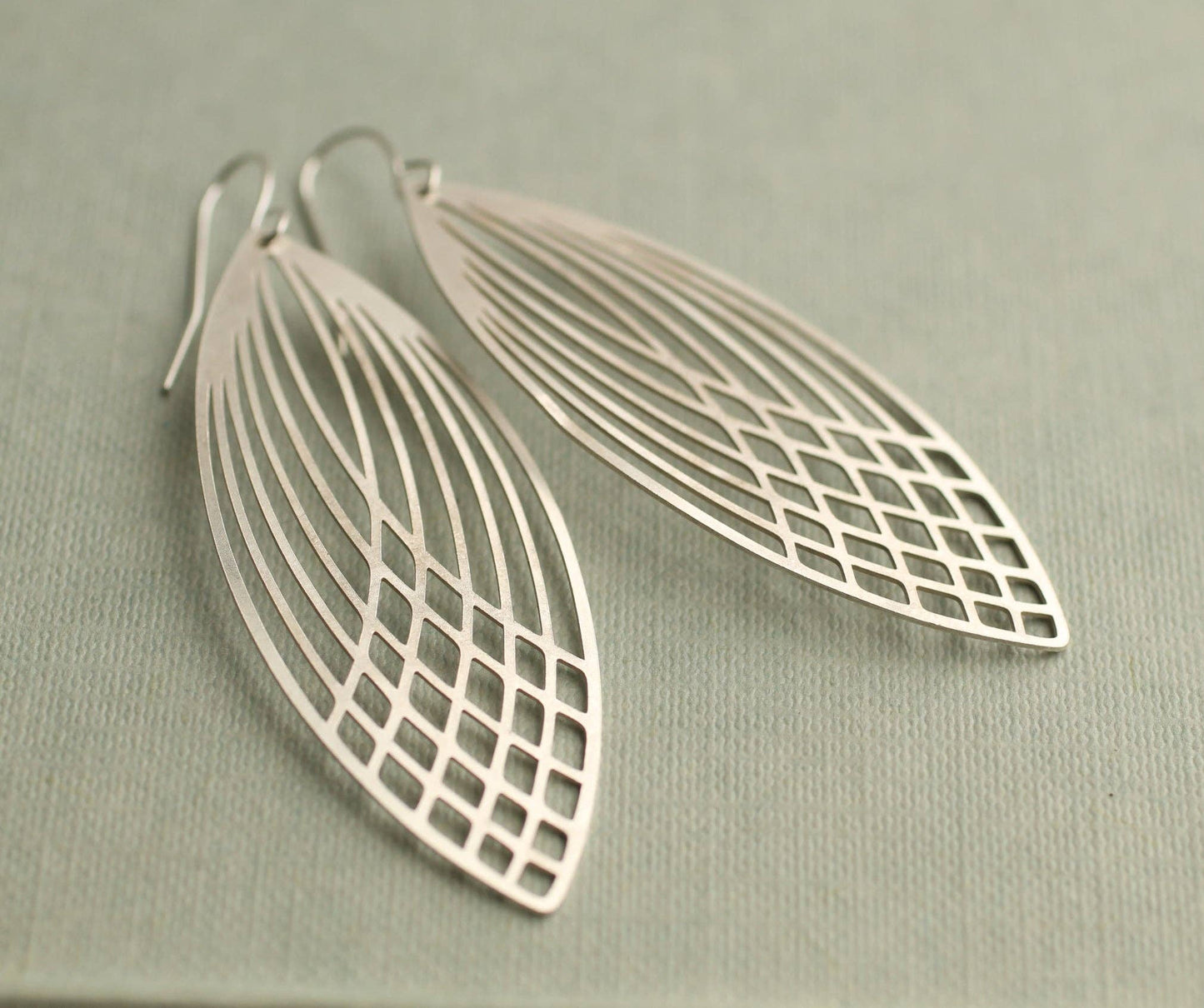 Silver Art Deco Teardrop Earrings