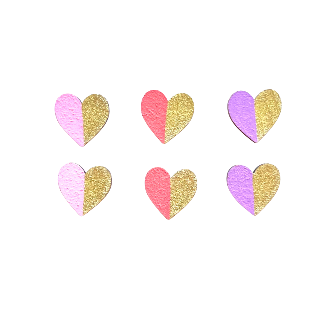 Handmade Gold Edge Hearts Stud Earrings Set in Pinks