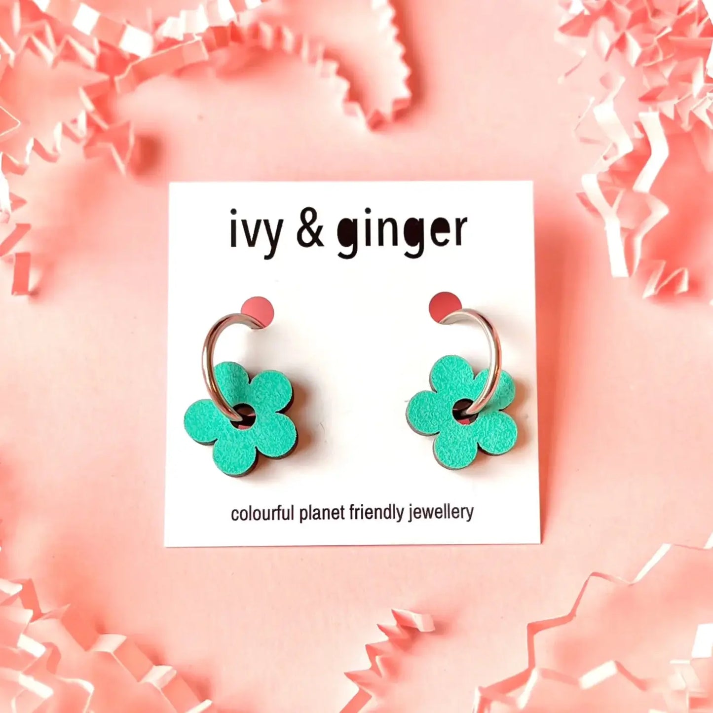 Handmade Fun Teal Flower Hoop Fun Statement Earrings