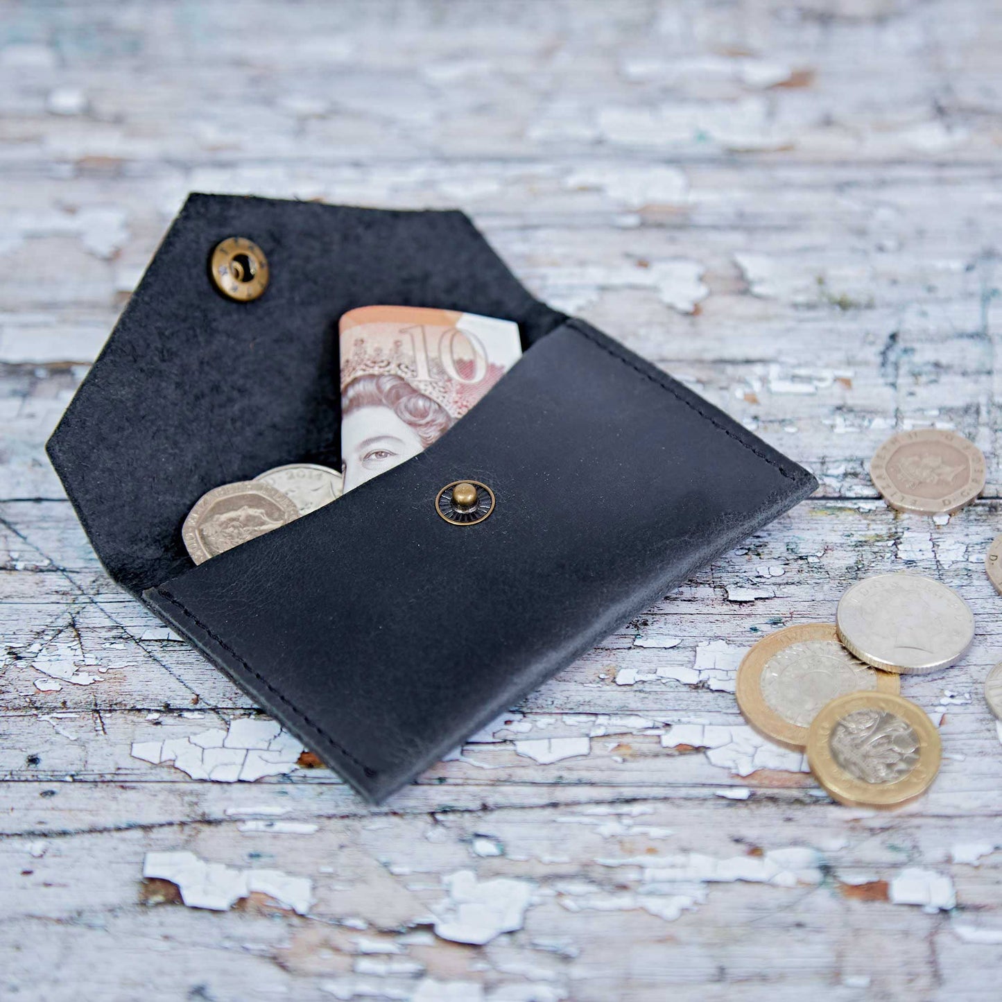 Buffalo Leather Coin Purse - Small Coin Wallet: Black