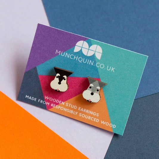 Cute, mis-matched wooden Schnauzer earrings