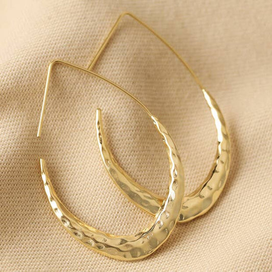 Hammered Teardrop Hoop Earrings in Gold