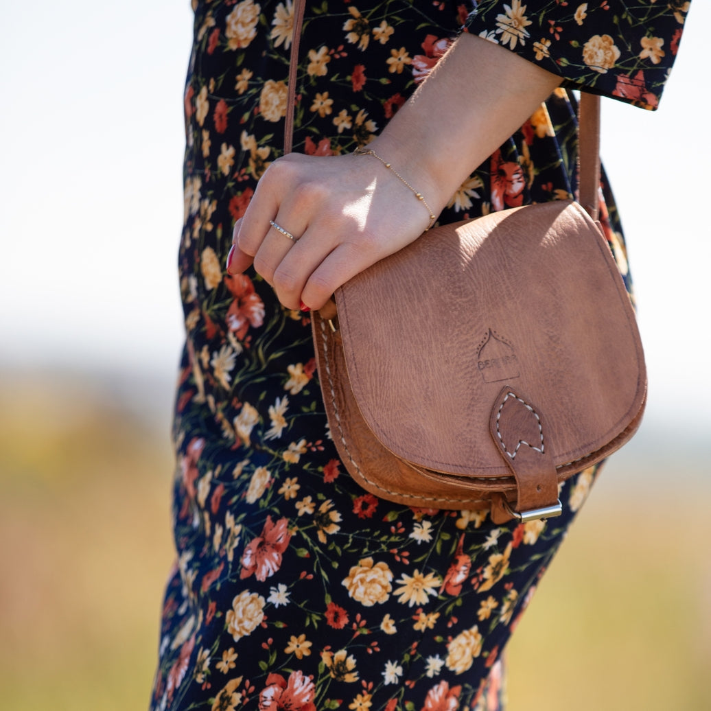 Berber Leather Half Moon Cross Body Tan