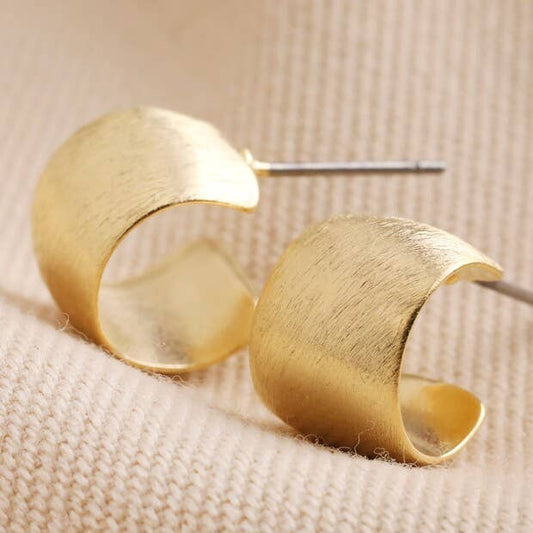 Brushed Wide Huggie Hoop Earrings: Gold