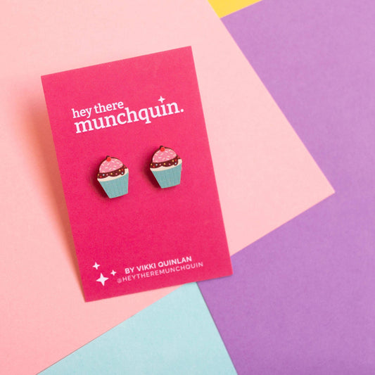 Cupcakes - Eco friendly wooden stud earrings