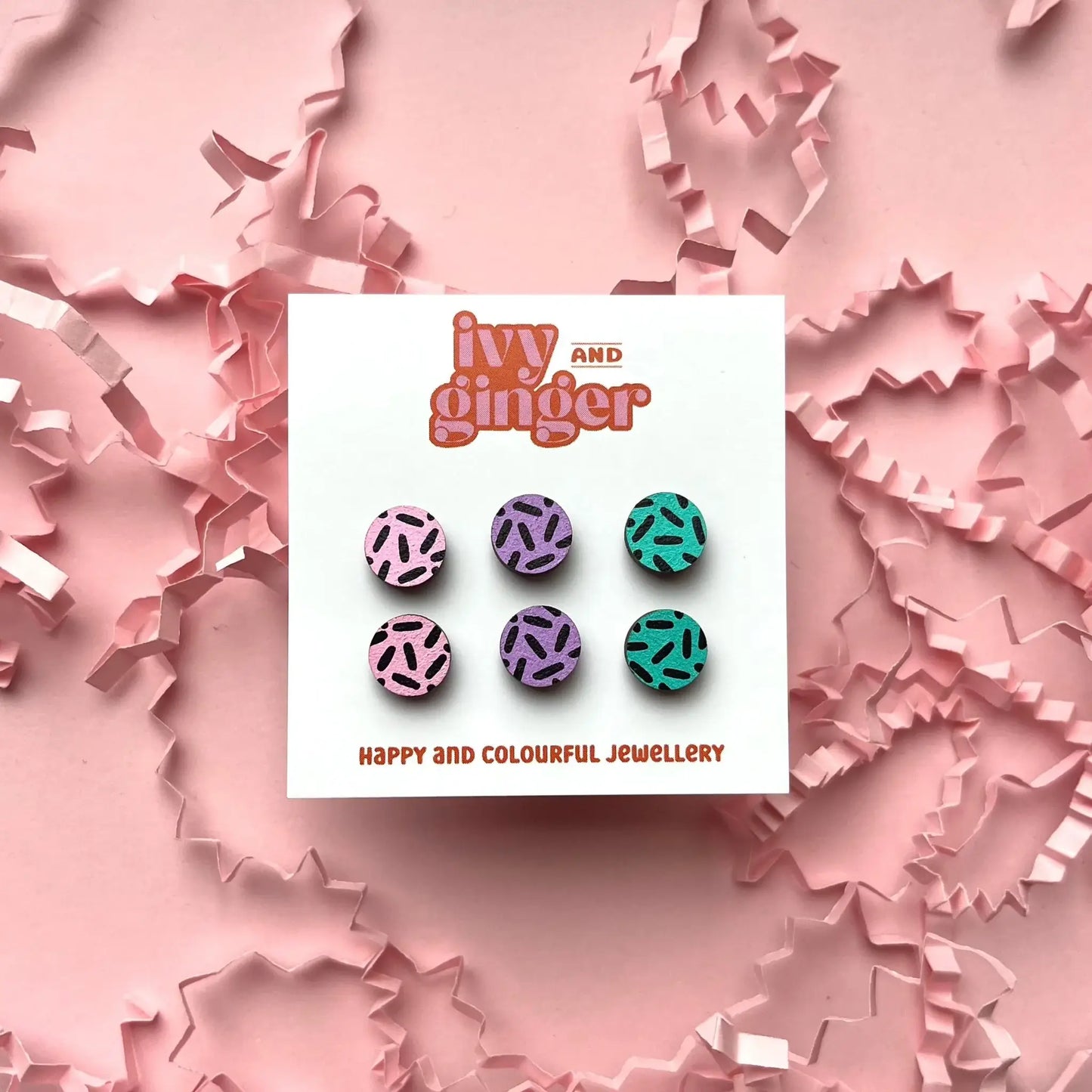 Pastel dash trio mini stud earrings set hand painted wood