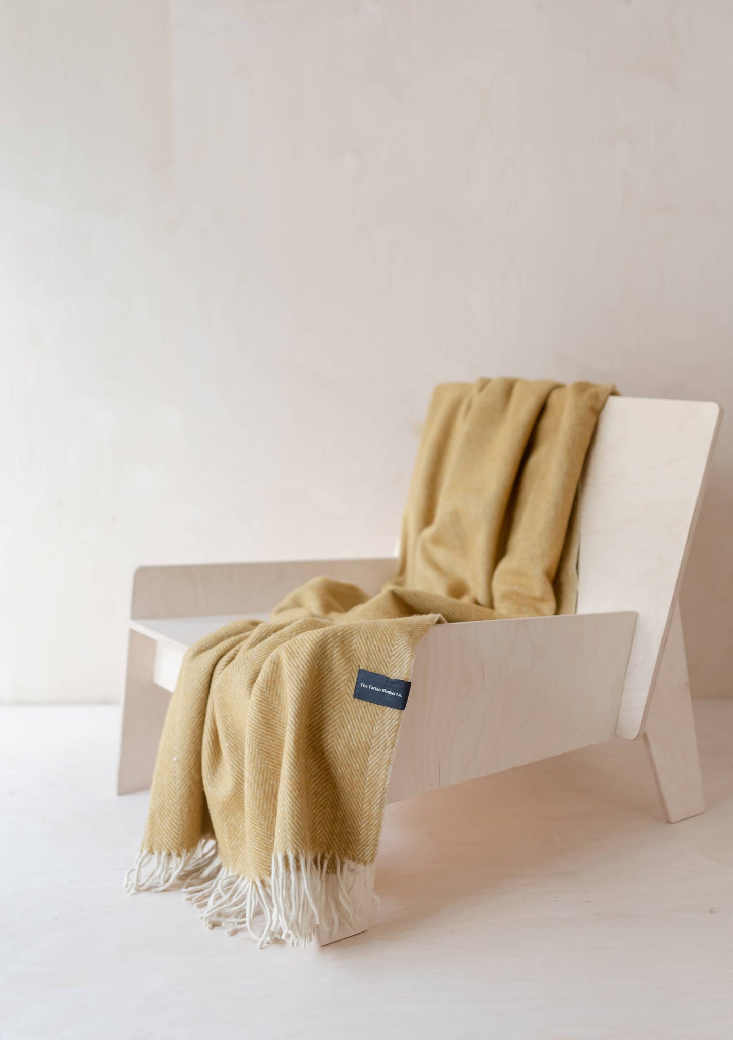 Recycled Wool Knee Blanket in Mustard Herringbone