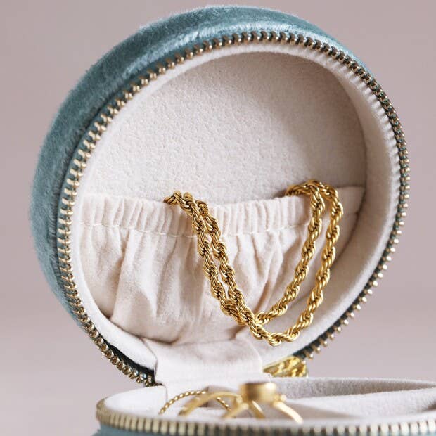 Blue Velvet Round Travel Jewellery Case