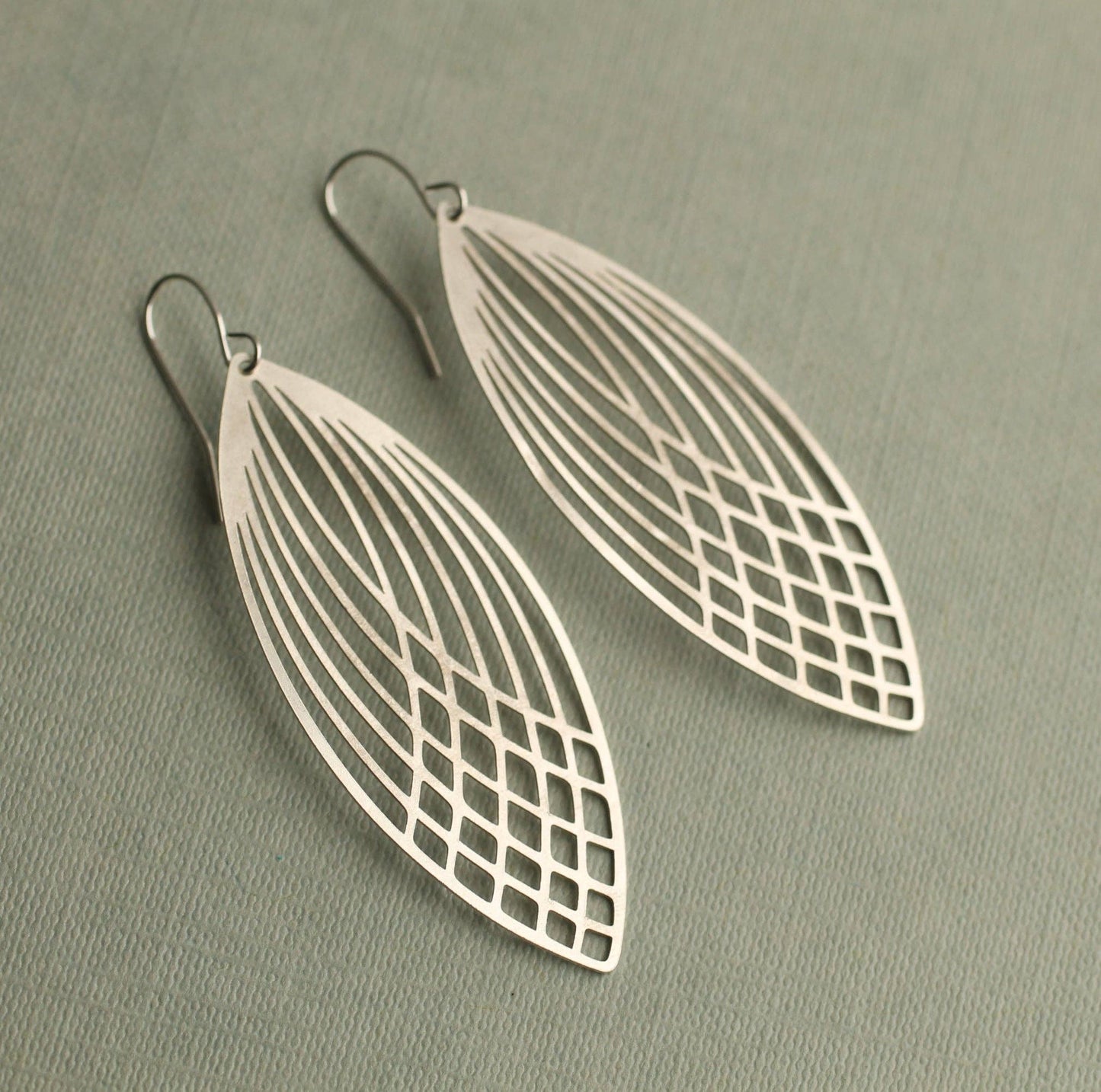 Silver Art Deco Teardrop Earrings