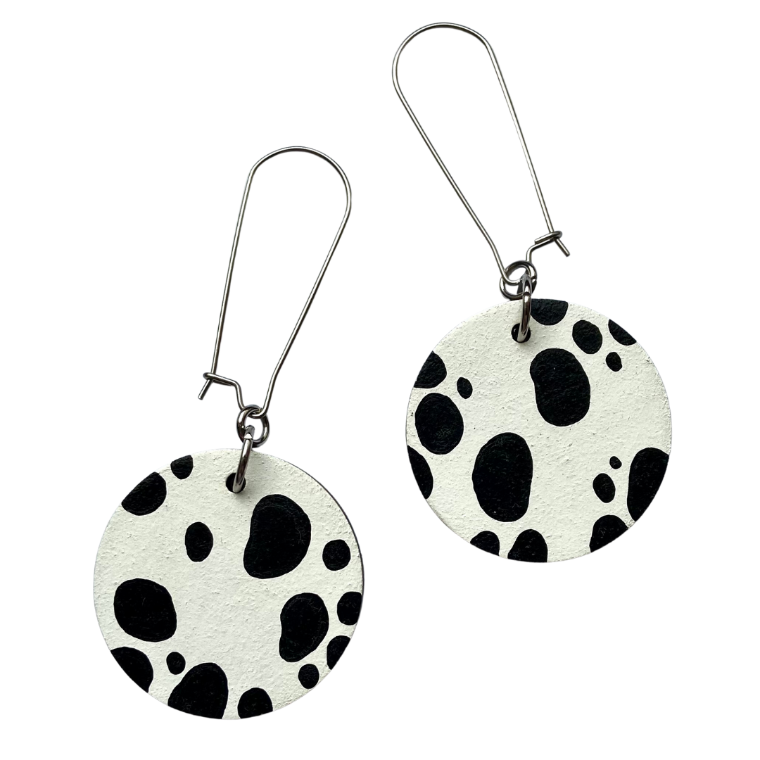 Dalmatian drop dangle circle kidney hook statement earrings