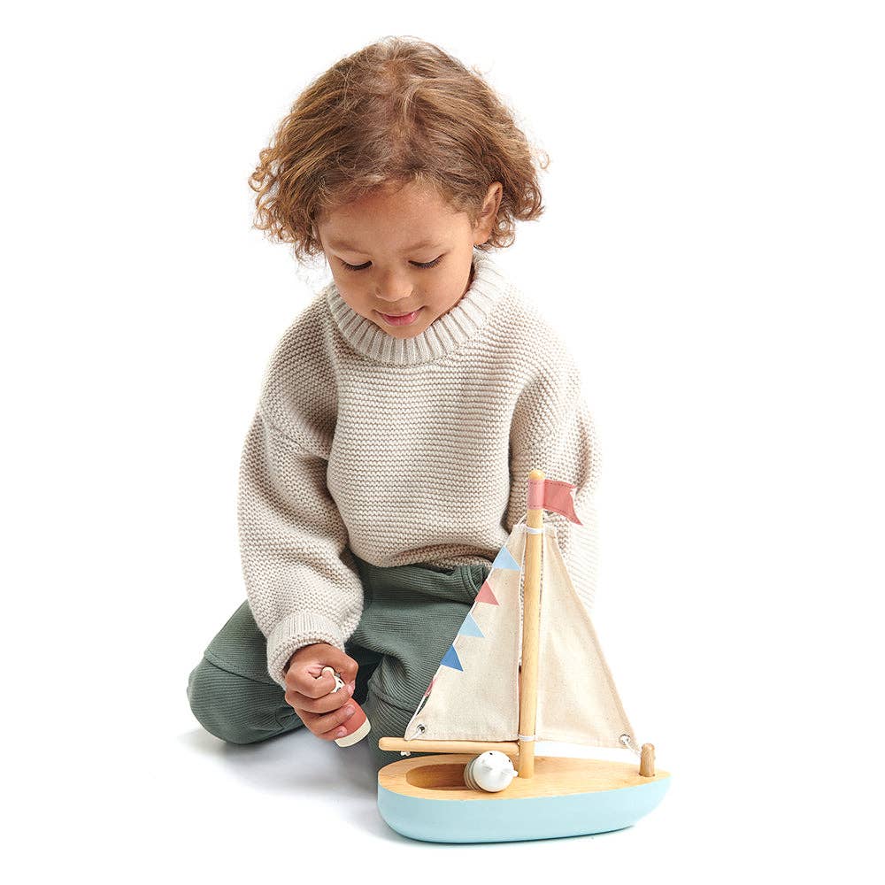 Sailway Wooden Toy Boat with Bubble and Squeak Dolls